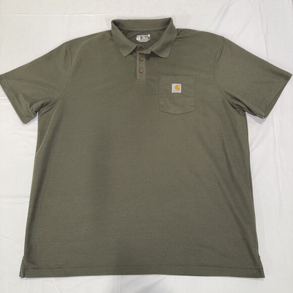 Carhartt Polo Shirt Mens XL Green Loose Fit Pocket Workwear Outdoor Classic - Picture 2 of 9
